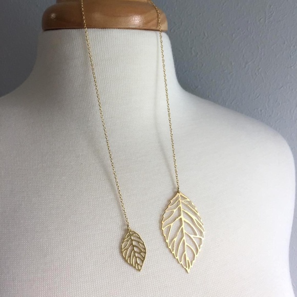 Brass leaves Natural Lariat Necklace - Picture 4 of 4